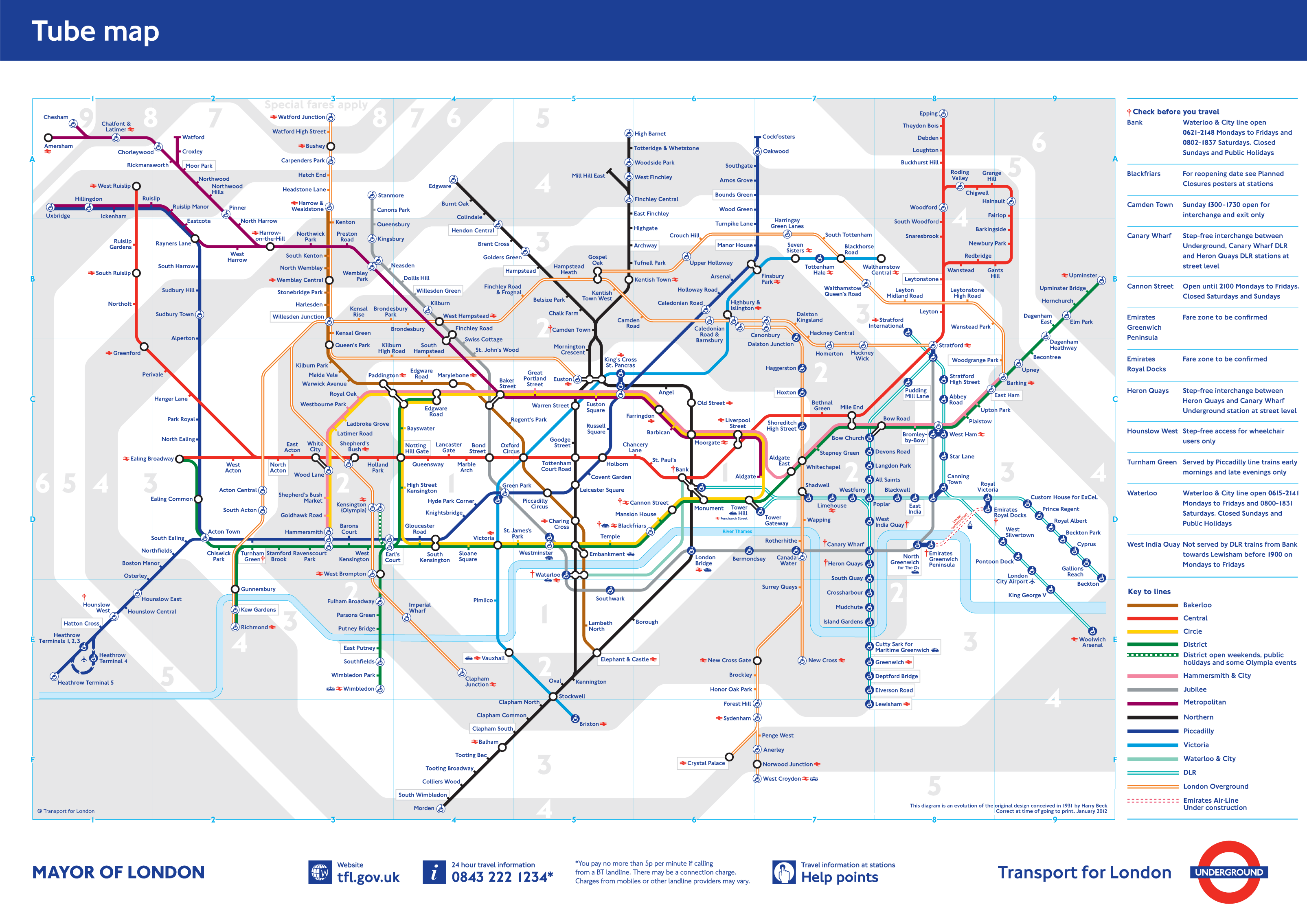 Mapa metra w Londynie 2012 - kliknij, aby powiÄ™kszyÄ‡.