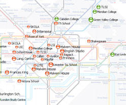 Akademiki w Londynie - lokalizacja na mapie
